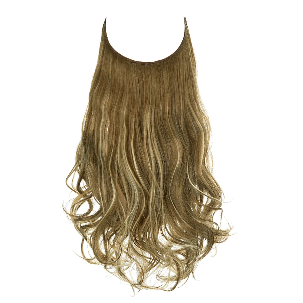Synthetic Ombre Hair Extension - One Piece Invisible Wire Long Wavy Clipless False Hairpiece Black Blonde Pink