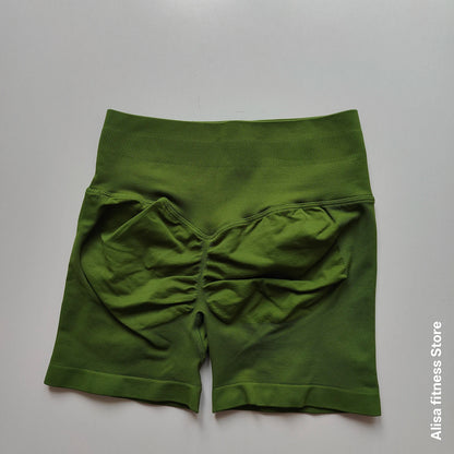 Summer High Waisted Yoga Shorts - Seamless Tummy Control Fitness Running Shorts with Solid Color Stretch Leggings Style