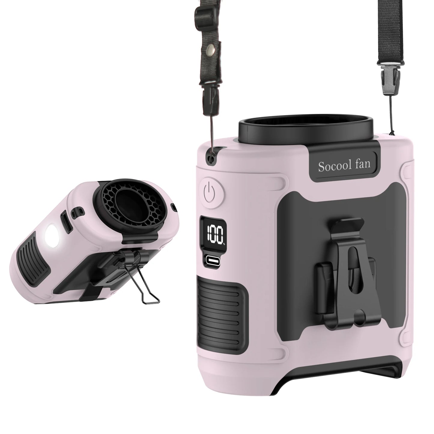 Socool 10000mAh Portable Waist & Neck Fan — Handheld Ultra-Strong Wind with Phone Charging & LED Light for Outdoor Work