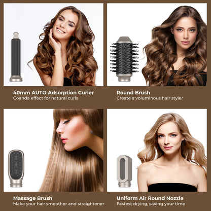 5 in 1 Hair Dryer Brush Set – Electric Hot Air Straightener & Rotating Curling Iron for Professional Multi-Styling