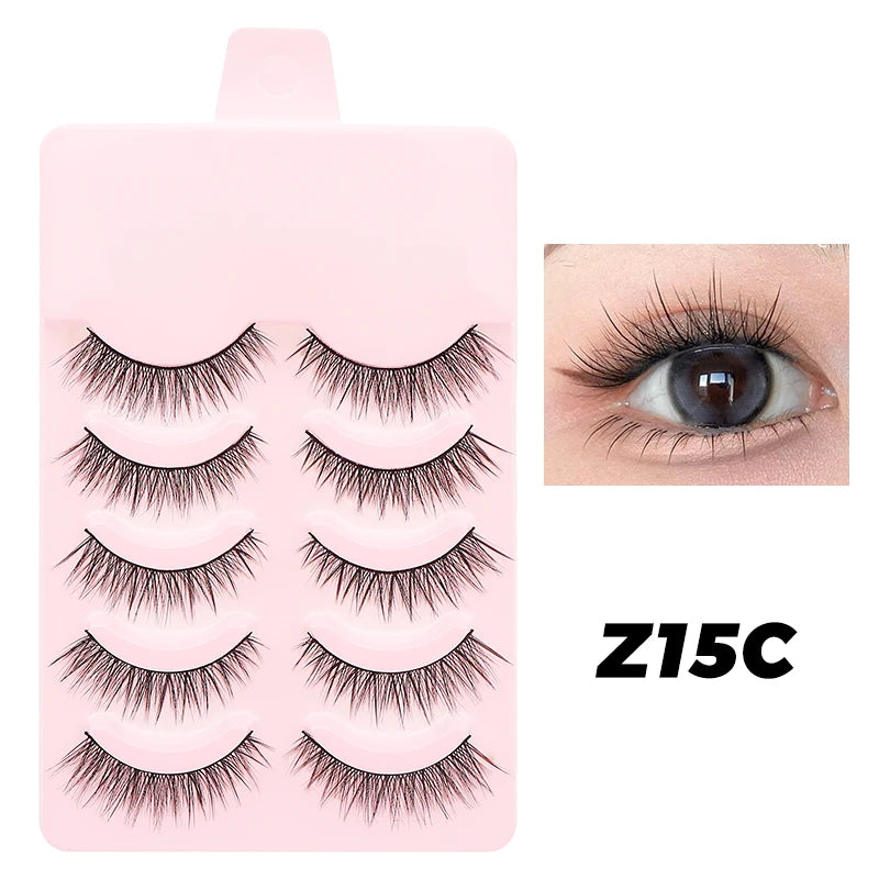 DINGSEN 5 Pairs Manga Style False Eyelashes — Soft, Natural, Long Anime Wispy Strip Lashes for Makeup