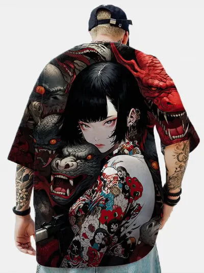 Anime Girl 3D Print T-Shirt - Casual Loose Short Sleeve Streetwear for Men