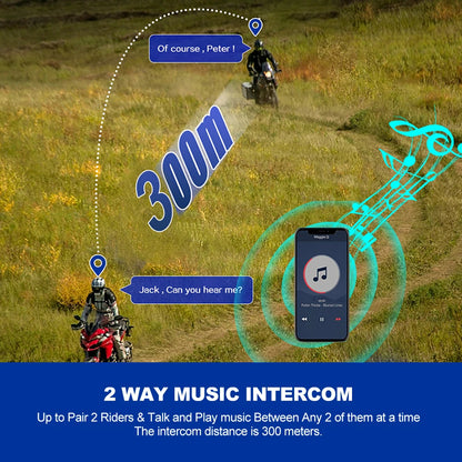 Kebidumei YP10 2X Wireless Bluetooth 5.3 Motorcycle Helmet Intercom – Waterproof Headset with 300m Range Speaker Earphones