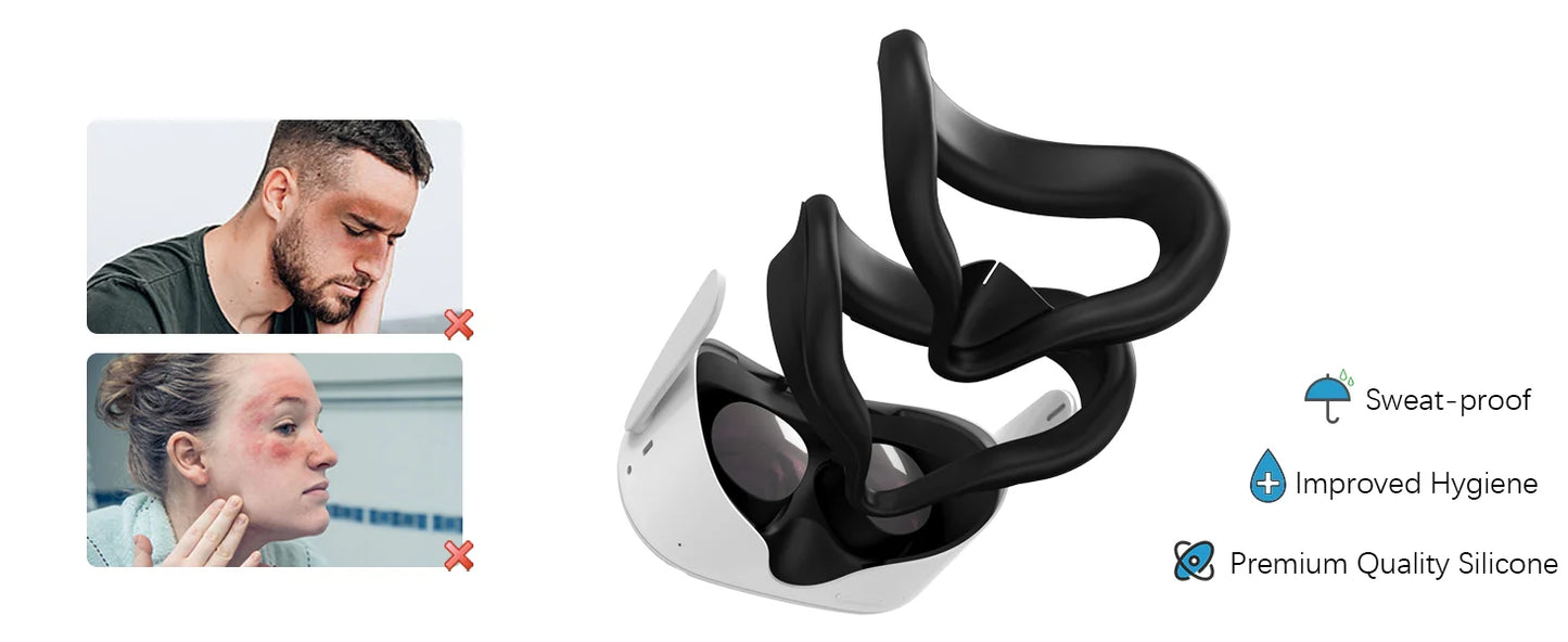 Oculus Quest 2 Face Pad Cover with Lens Protectors — Washable Silicone VR Cover for Meta Quest 2 Accessories