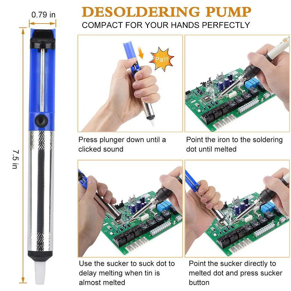 Aluminum Desoldering Pump - Blue Vacuum Solder Sucker Tool for Tin Removal and Electronics Repair