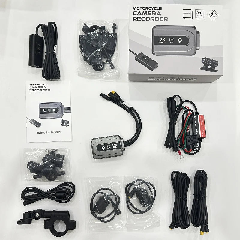 Motorcycle 2K Front & Rear DVR Dash Cam – WiFi GPS, Waterproof Full-Body Video Recorder Black Box