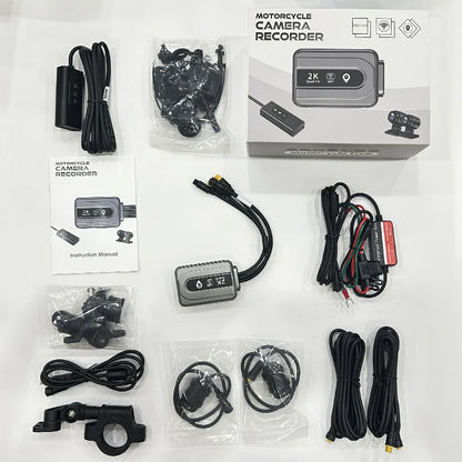 Motorcycle 2K Front & Rear DVR Dash Cam – WiFi GPS, Waterproof Full-Body Video Recorder Black Box