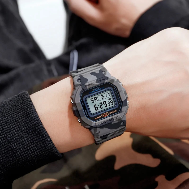 SKMEI 1628 Military Digital Watch for Men - Retro Sport Waterproof Electronic Wristwatch with LED Display
