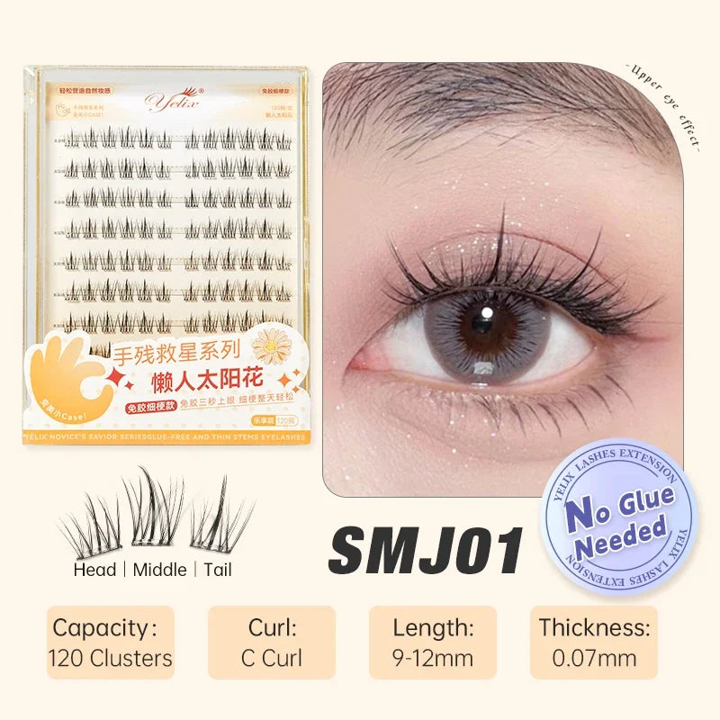 Yelix Self-Adhesive False Eyelashes — Reusable DIY Cluster Lashes, Glue-Free, Natural Soft