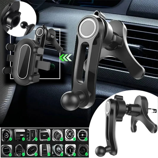 17mm Ball Head Car Phone Holder - 360° Rotatable Air Vent Clip Mount with Anti-Shake Y-Shaped Base