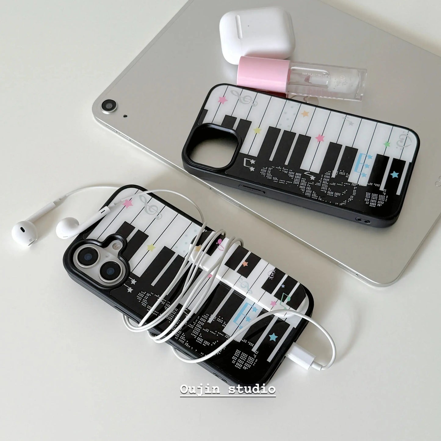 Cute Piano Art Star Phone Case - Y2K Keyboard Design Cover for iPhone 17, 16, 15, 14, 13, 12, 11, X, XR, 8 & 7 Plus
