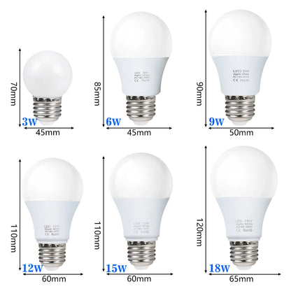 E27 LED Light Bulbs - 3W–18W AC 220V–240V High Brightness Smart IC Lamps