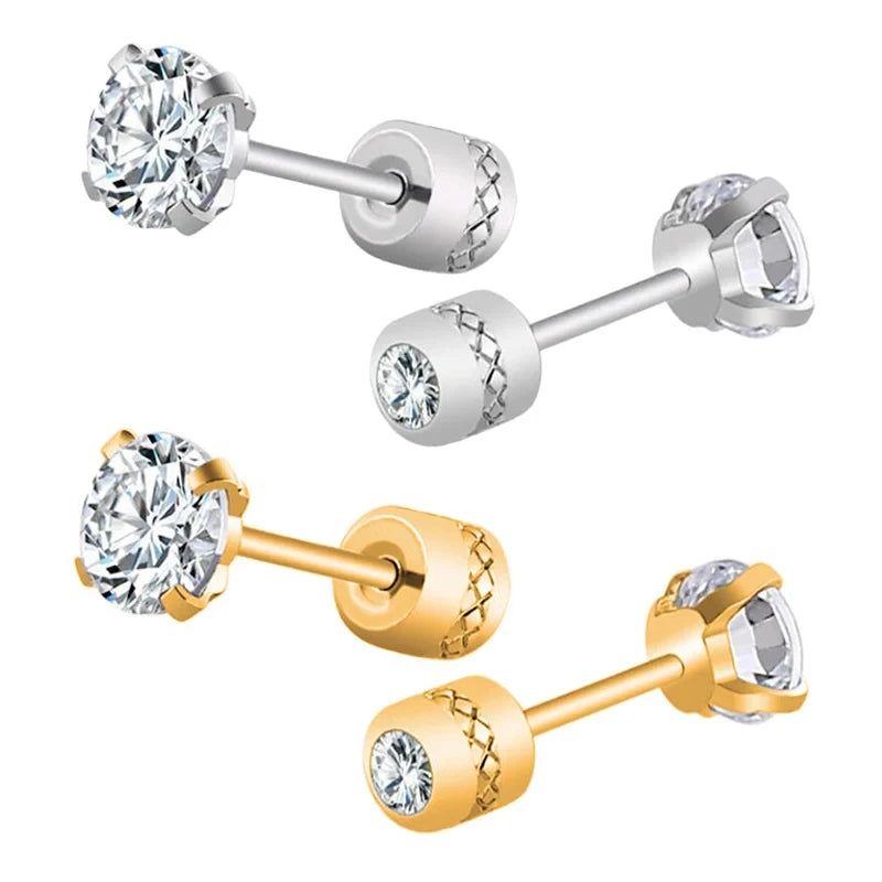 Medical Stainless Steel Crystal Zircon Ear Studs – Hypoallergenic Tragus & Cartilage Screw Piercing Earrings Jewelry