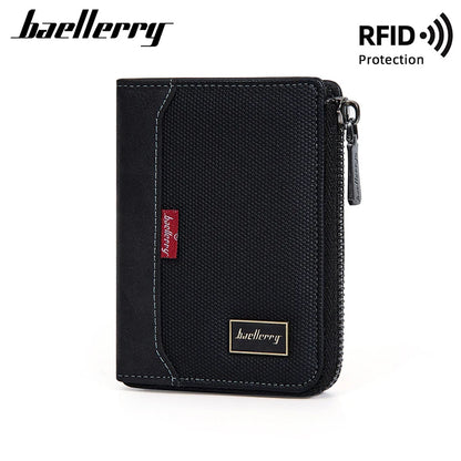 Baellerry RFID Short Men’s Wallet — Luxury Zipper Card Holder with Coin Pocket & Photo Slots