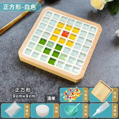 DIY Handmade Mosaic Coaster Set – Bamboo Heart & Square Cup Mats, Creative Parent-Child Educational Craft Toy Kit for Free Design Activities