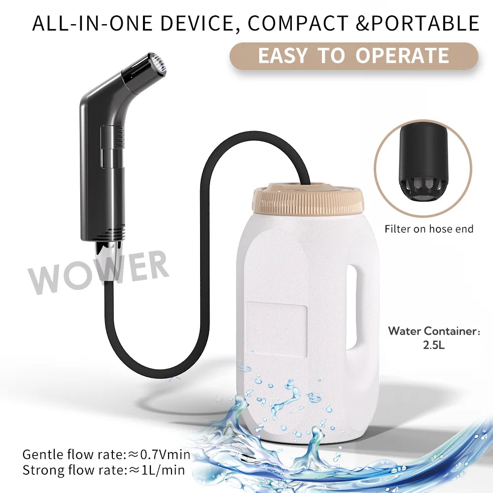 2.5L Portable Electric Bidet | Rechargeable Shataf Hand Sprayer for Personal Hygiene, Travel & Camping