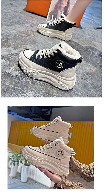 Women's Winter 2023 Flat Boots – Fleece-Lined High-Top Warm Cotton Shoes Hx-Q037