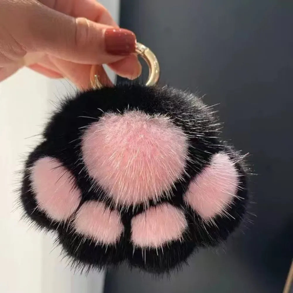 Cat Paw Plush Keychain - Cute Fluffy Faux Fur Pendant Charm for Backpacks, Bags & Car Keys
