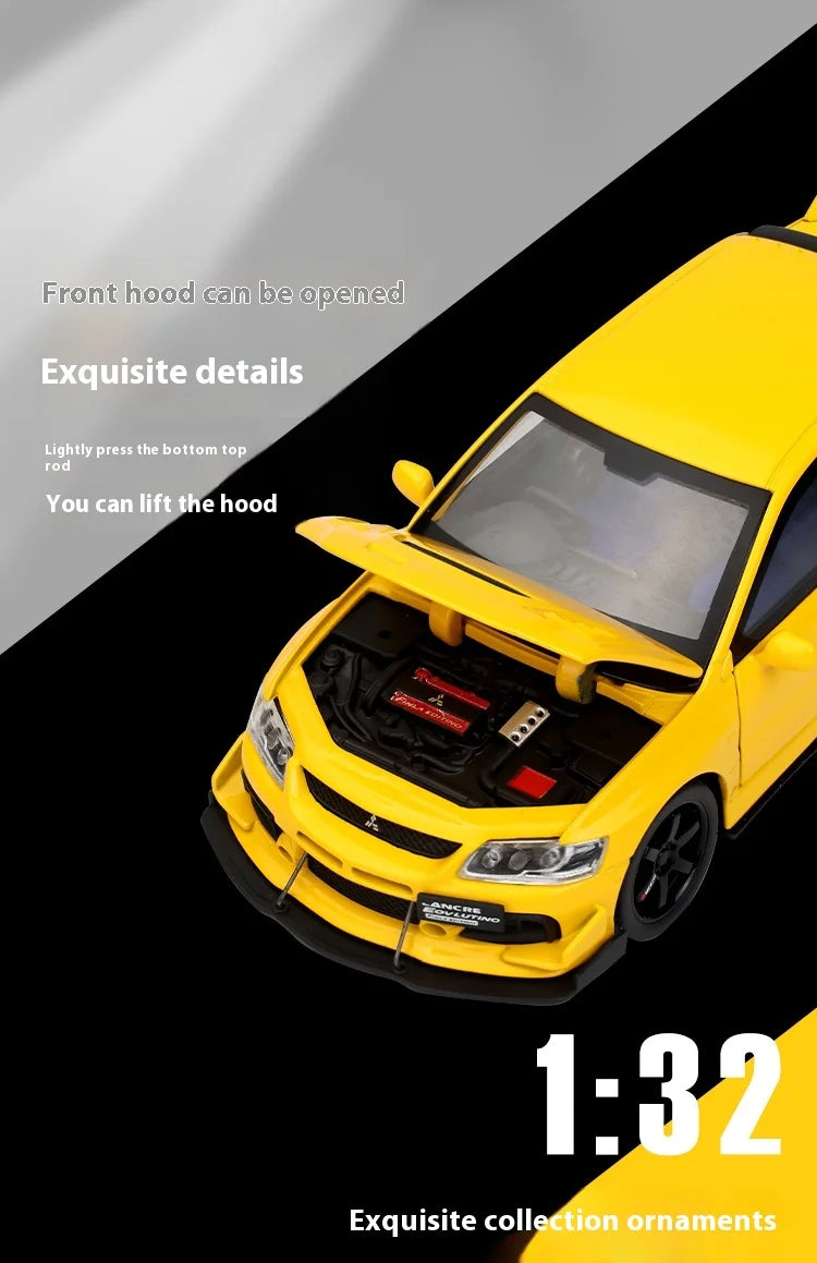 JDM 1:32 Mitsubishi Lancer Evolution IX — Diecast Metal Alloy Racing Car Model with Sound & Light, Right Rudder Gift