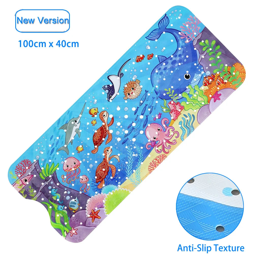 Large Cartoon PVC Bath Mat – Anti-Slip Shower & Bathtub Mat with Suction Cups, Soft Massage Pad for Kids & Elderly