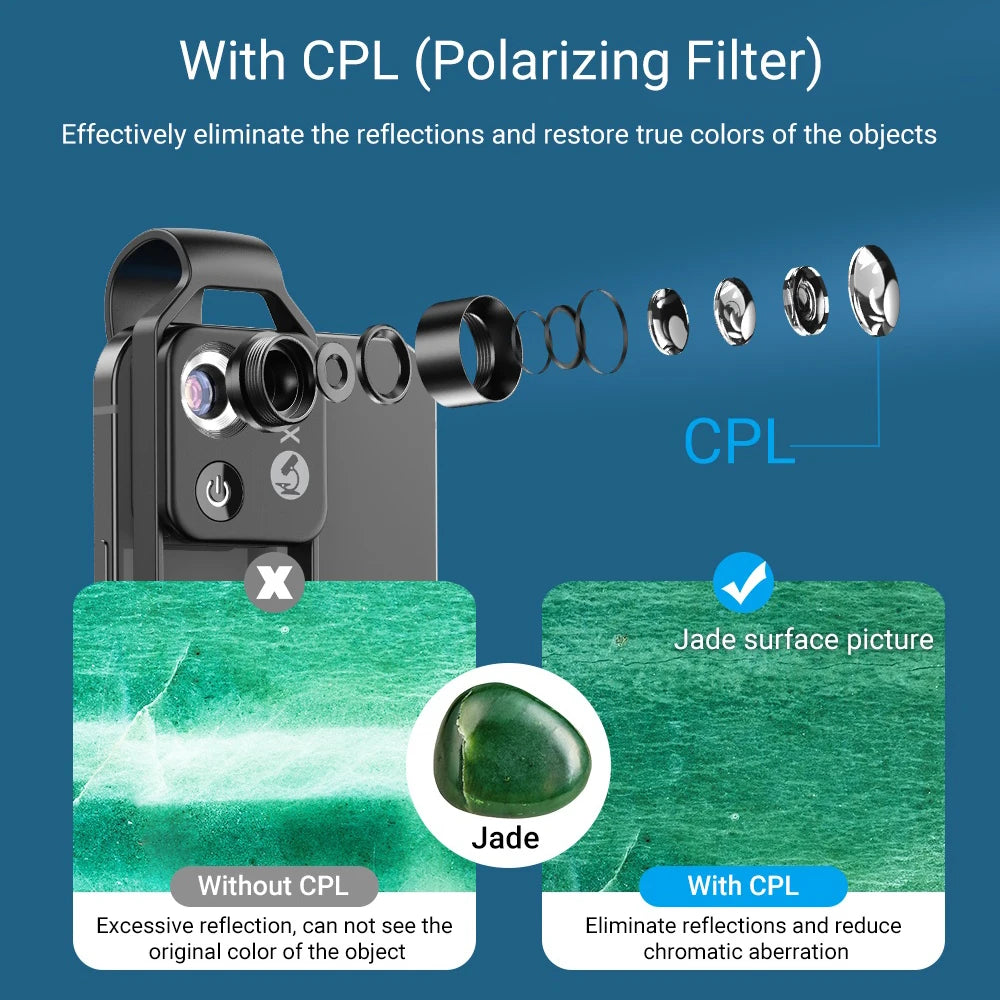 100X/200X Microscope Phone Lens with Clip – Magnifier for Plants, Insects, Hair, Skin, Jewelry & Jade Inspection