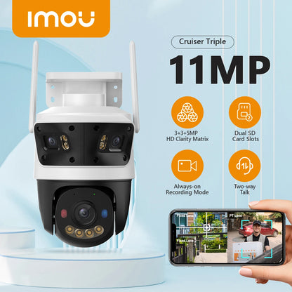 IMOU 11MP Multi-Lens WiFi Security Camera – Outdoor PTZ Surveillance with AI Human/Vehicle Detection & Color Night Vision