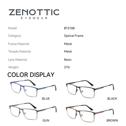 ZENOTTIC Titanium Progressive Glasses - Men's Square Anti Blue Light Photochromic Prescription Eyewear for Myopia Vision Correction