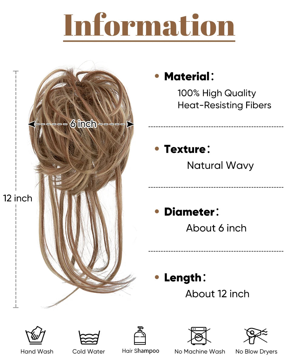 Synthetic Elastic Messy Bun Hairpiece – Curly Scrunchie Chignon, Black, Blonde, Brown Updo Donut for Women, Natural Fake Hair