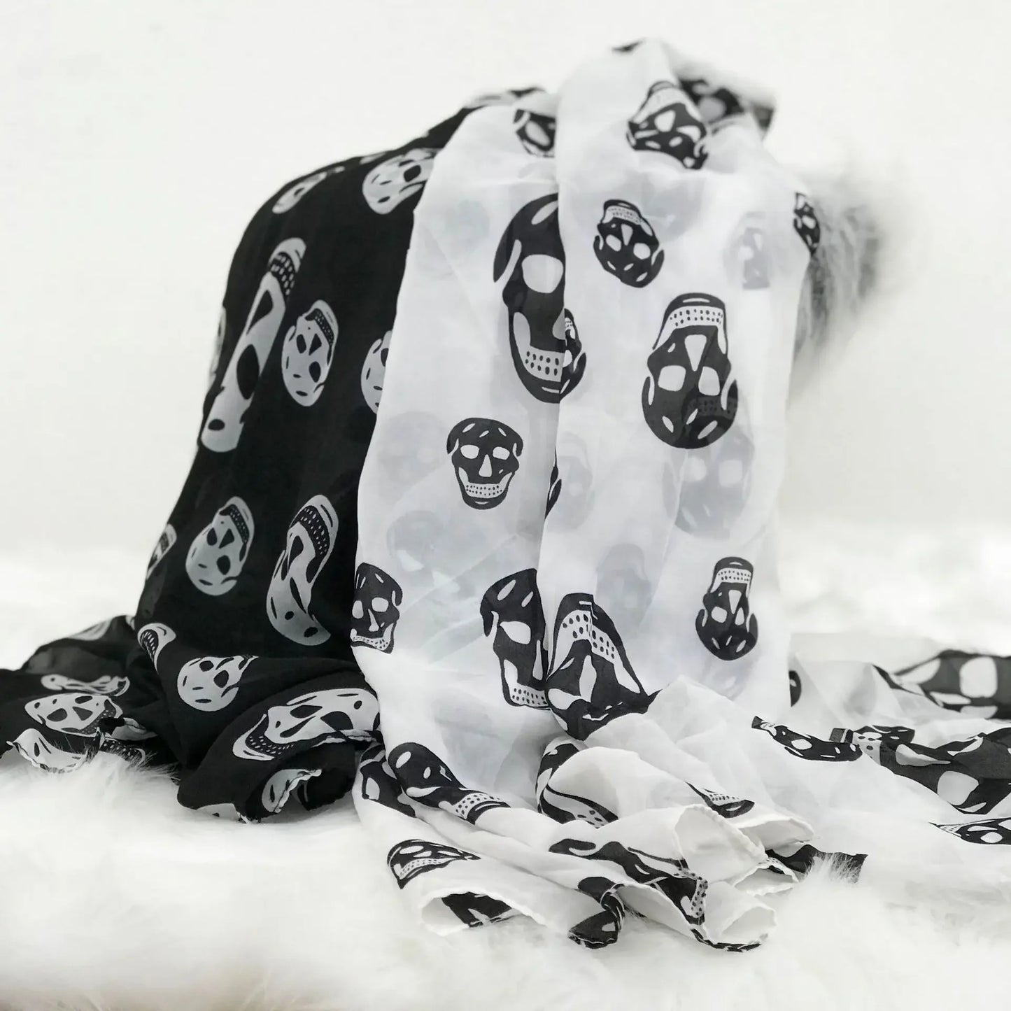 Summer Beach Long Shawl - Fashion Skull Print Chiffon Silk Scarf, Hijab, Soft and Thin, 50x150cm for Men and Women