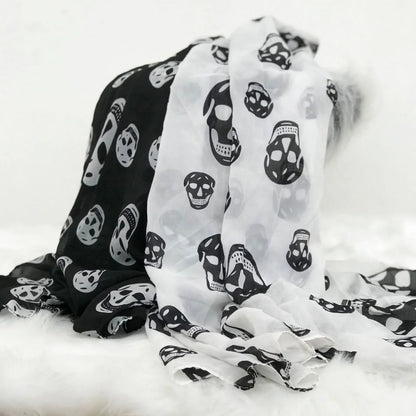 Summer Beach Long Shawl - Fashion Skull Print Chiffon Silk Scarf, Hijab, Soft and Thin, 50x150cm for Men and Women
