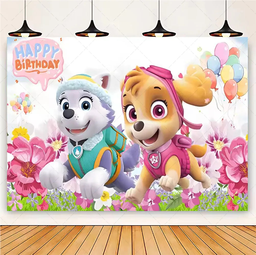 PAW Patrol Cartoon Puppy Birthday Party Backdrop – Animation Theme Decoration Background for Kids Party & Baby Shower Supplies Gift