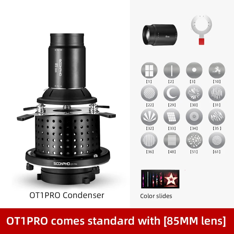 Soonpho OT1 PRO Bowens Mount Optical Snoot – 50mm/85mm/150mm Lenses for Graphic Art Effects, Godox Lighting Flash