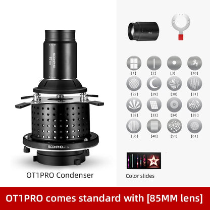 Soonpho OT1 PRO Bowens Mount Optical Snoot – 50mm/85mm/150mm Lenses for Graphic Art Effects, Godox Lighting Flash
