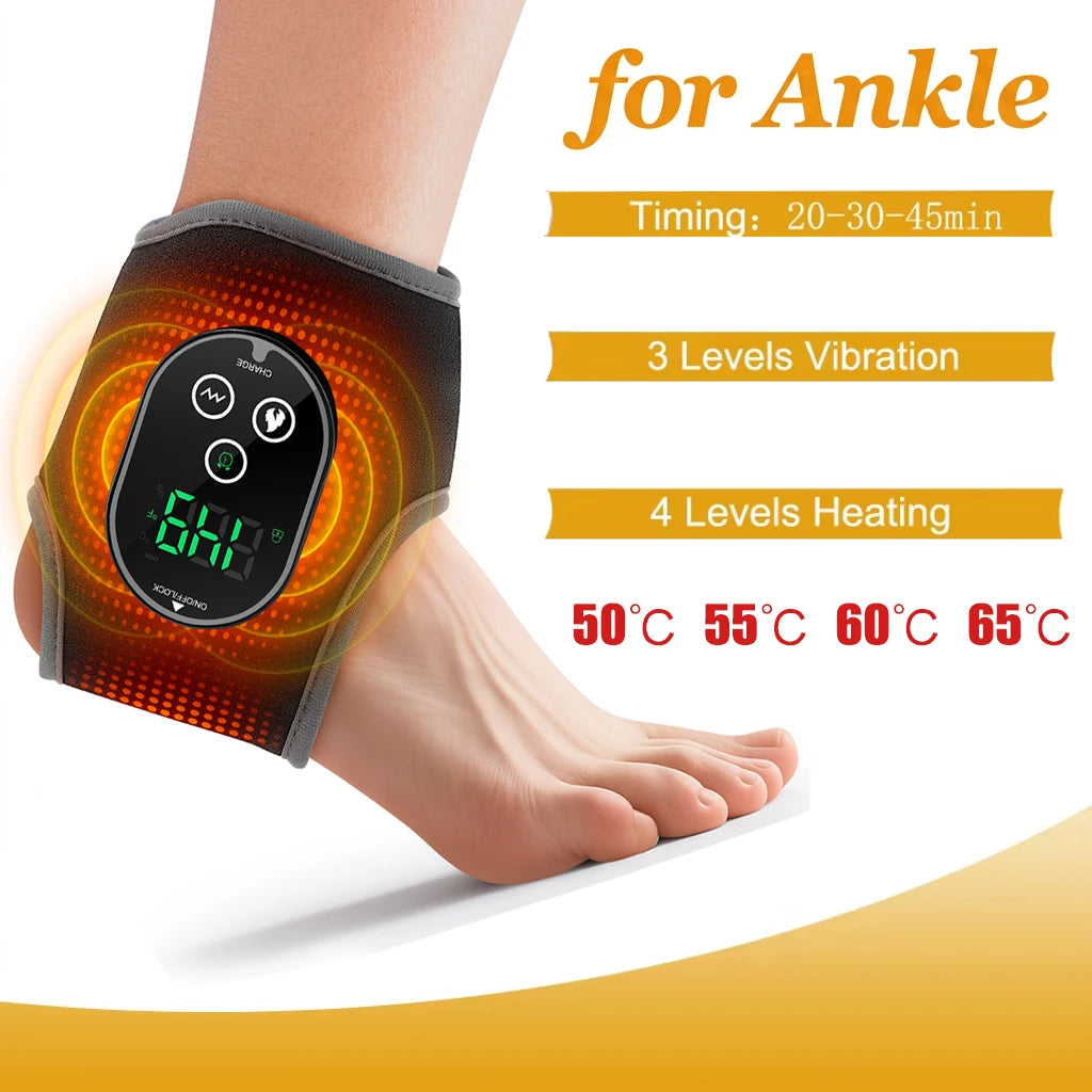 Portable Air Compression Ankle & Foot Massager - 4-Level Intensity Heated Foot Massage Wrap