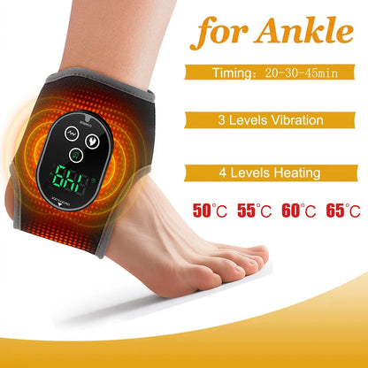 Portable Air Compression Ankle & Foot Massager - 4-Level Intensity Heated Foot Massage Wrap