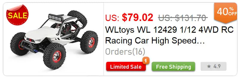 WLtoys 12428 1:12 RC Racing Car — 4WD High-Speed Off-Road Remote Control Buggy with LED Light, Alloy Climbing Truck, Boys & Kids Gift