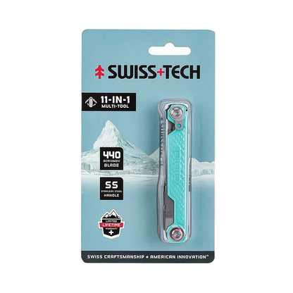 SWISS TECH 11-in-1 Mini Multitool - Folding EDC Camping Tool with Scissors, Screwdriver & Clip