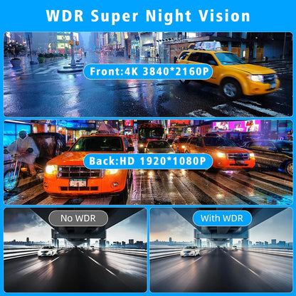 11.26" 4K 2160P Car DVR Dash Cam – CarPlay, Android Auto, GPS, WiFi, Bluetooth, FM, Rear View Mirror Camera & Drive Recorder