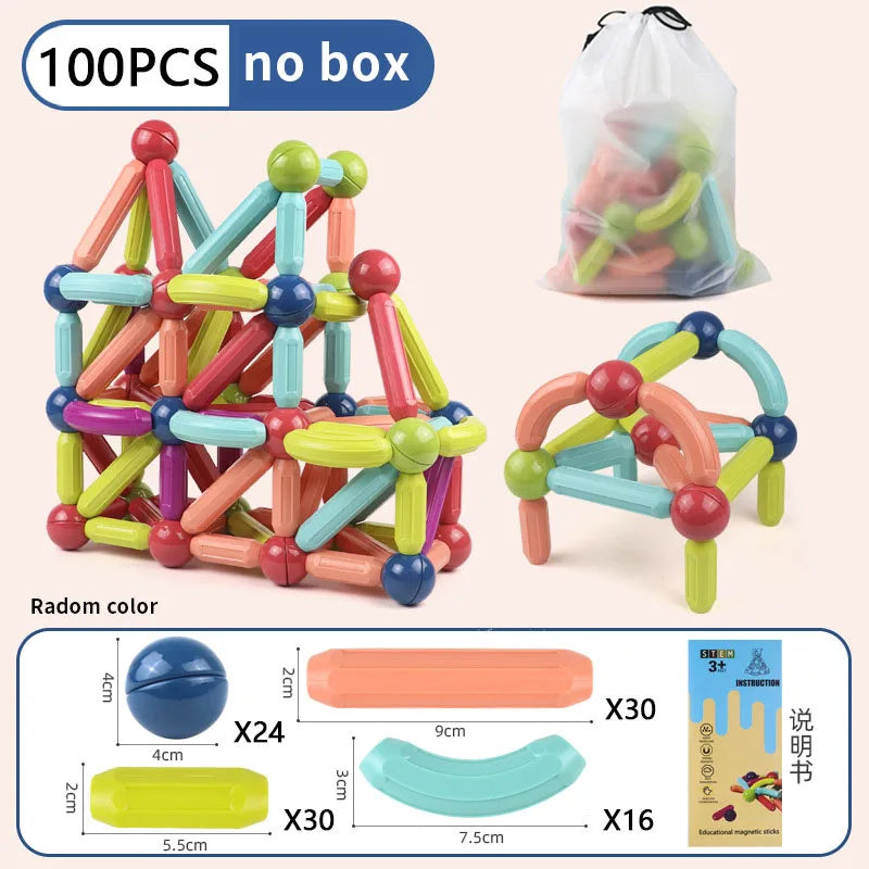 Magnetic Building Blocks Set – Montessori Educational Stick & Rod Constructor Toys for Kids Boys & Girls