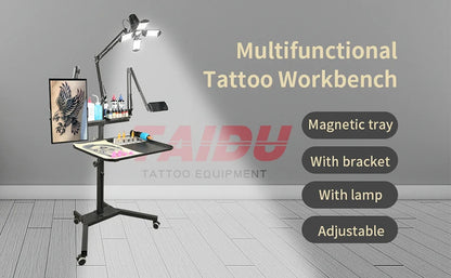 TAIDU Tattoo Workstation – Foldable LED Light 60W with Phone Holder, Tray Table, Nail Lamp & Tattoo Work Cart