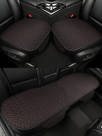 Universal Linen Car Seat Cushion - All-Season Driver Seat Cover with Waist Support