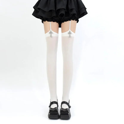 Women's Thigh-High Stockings - Solid Color Gothic Cross Suspender Socks for Lolita, Cosplay & Anime Styles