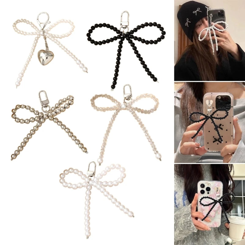 Fashion Pearl Bowknot Keychain Pendant – Hanging Ornament Charm for Backpack, Keyring Jewelry for Girls & Women