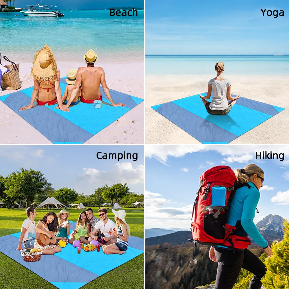 Waterproof Pocket Beach Blanket: 2x2.1m Folding Camping Mat - Portable Lightweight Outdoor Picnic Mat for Sand Beach