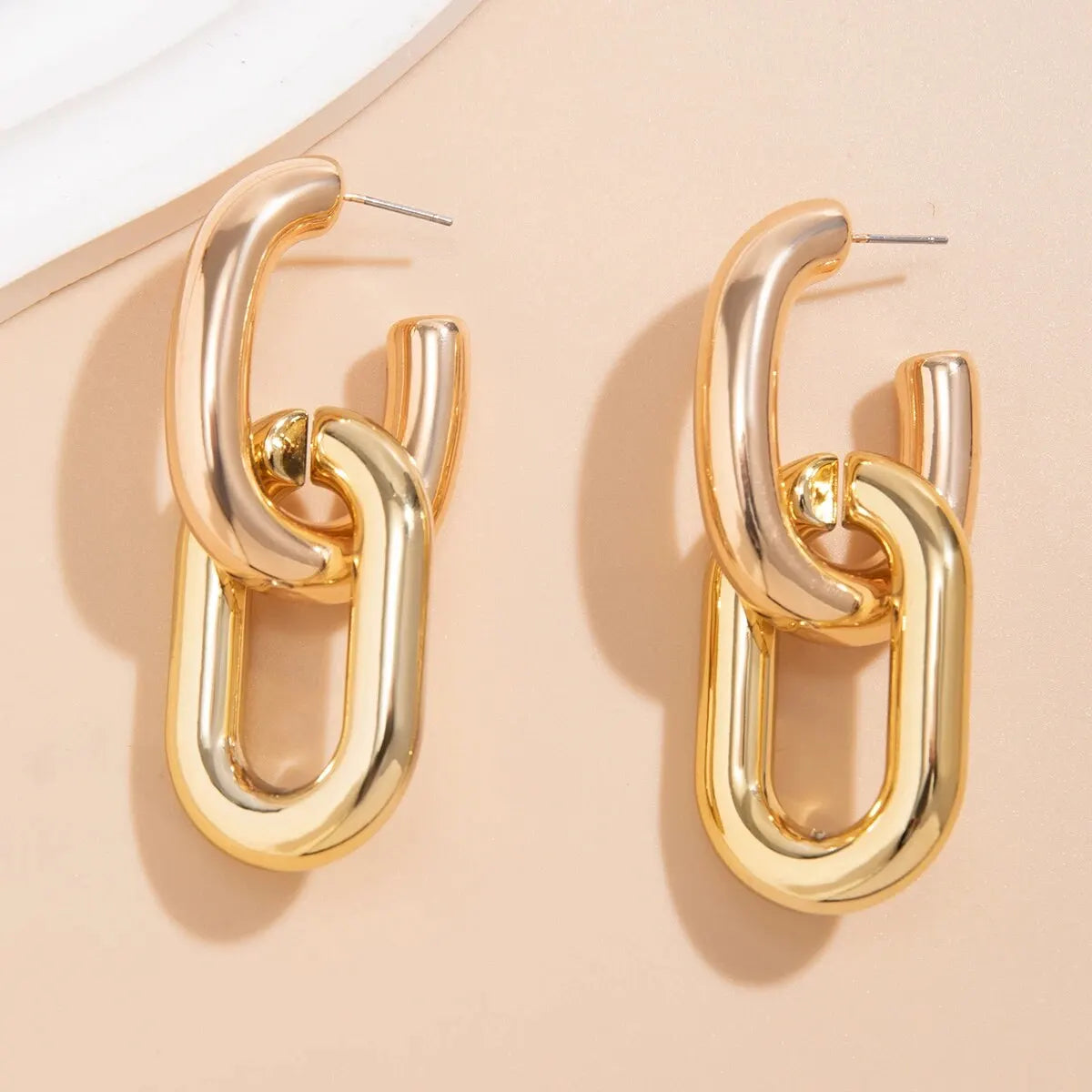 Vintage U-Shape Link Hoop Earrings – Geometric Punk Metal Jewelry for Women