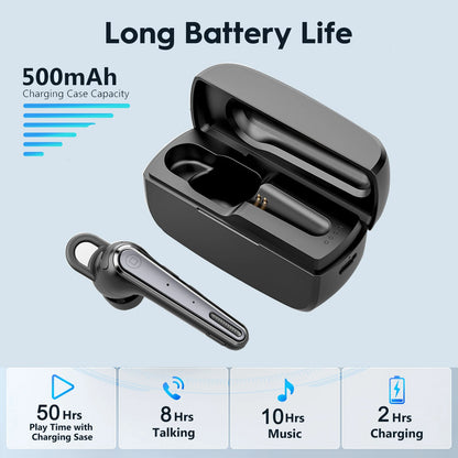 New Bee M52 Bluetooth 5.0 Headset – Wireless Single-Ear Business Earbuds with Dual Mic, Mute Function, 500mAh Charging Case for Driving Handsfree