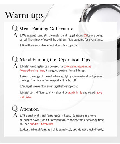 BORN PRETTY 5ML Super Silver Metallic Gel Nail Polish - Mirror Chrome Effect, Semi-Permanent Metal Painting Gel for DIY Nails