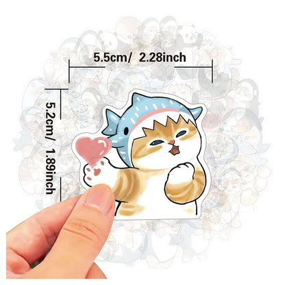 10/30/50PCS Cute Shark and Cat Stickers - Fun Cartoon Decals for Suitcases, Scrapbooks, Laptops, Phones, and Stationery