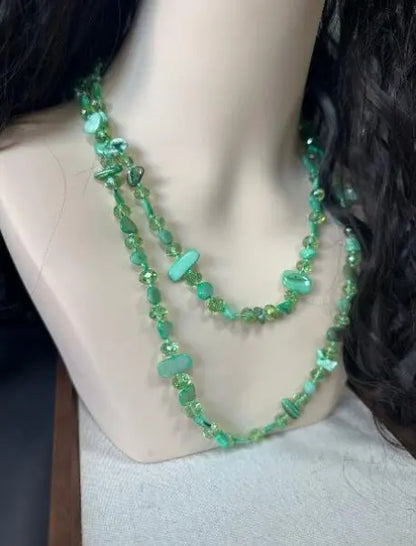 Bohemian Natural Stone Necklace - Handmade Double Layer Crystal Bead Long Chain Jewelry Gift for Women