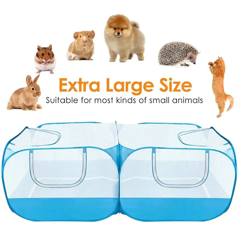 Portable Small Animal Playpen - Foldable Pet Cage with Transparent Mesh for Cats & Chickens